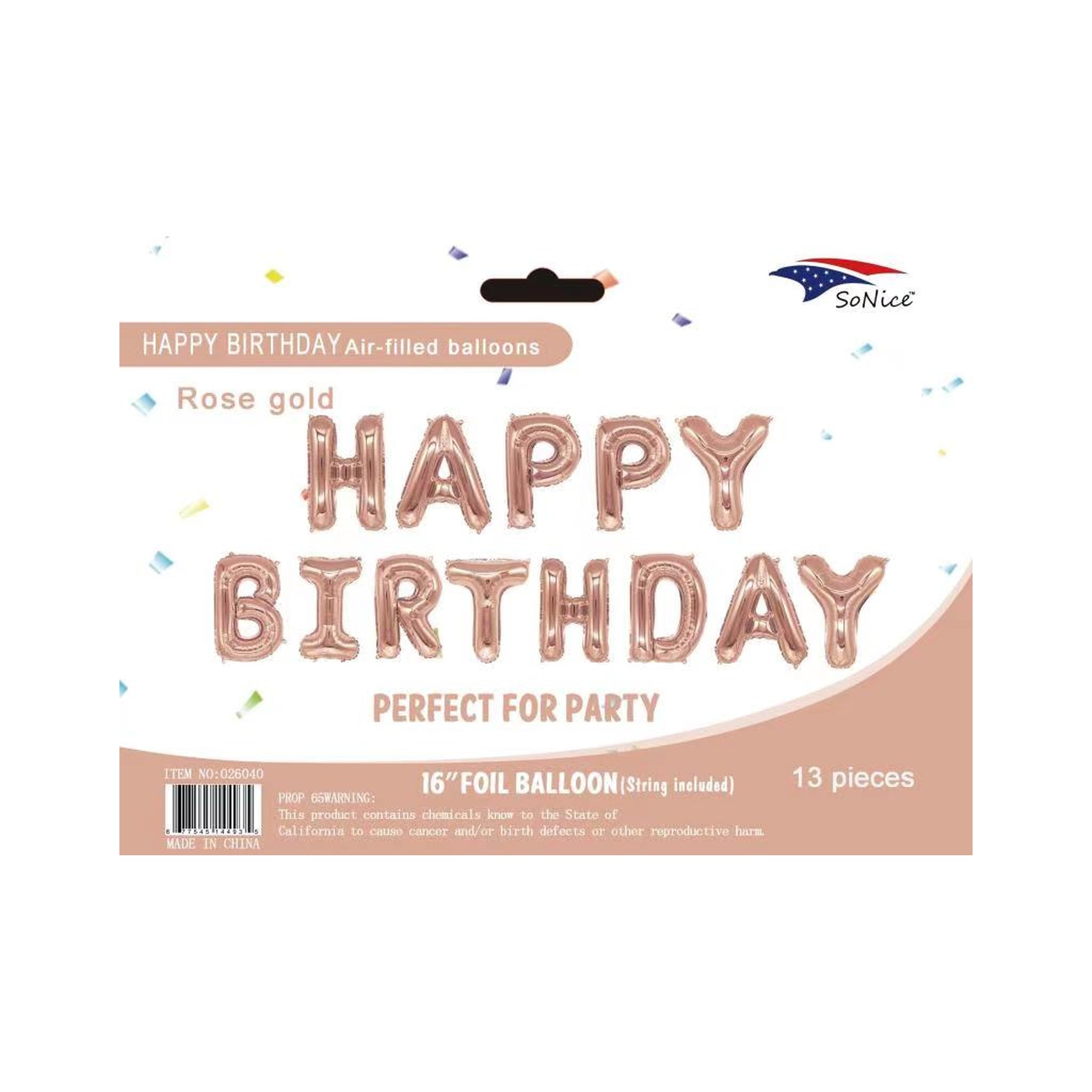 16"Foil Balloon Happy Birthday Rosegold 120Set/Cs